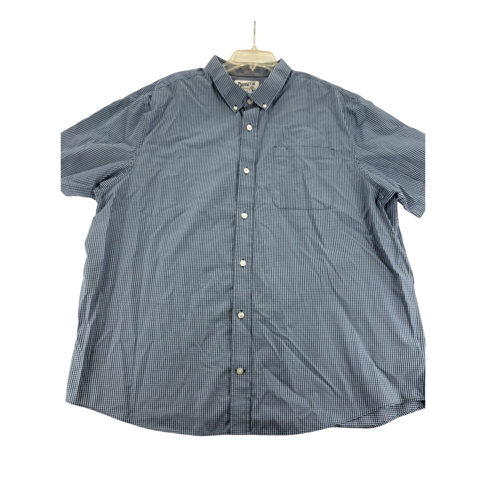 Duluth Button Down Shirt 2XL Relaxed Fit Short Sleeve Blue Gingham